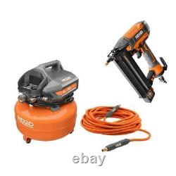 RIDGID Combo Kit Compressor 6-Gal With Lay Flat Hose 50-ft And Brad Nailer 18GA