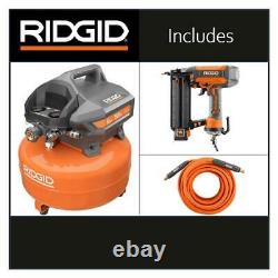 RIDGID Combo Kit Compressor 6-Gal With Lay Flat Hose 50-ft And Brad Nailer 18GA