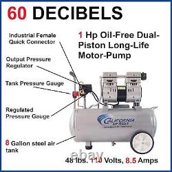 Steel Tank Air Compressor Corded Electric Ultra Quiet Oil-Free 1.0 hp, 8 gal