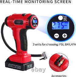 Tire Inflator Air Compressor & Work Light Kit, 20V Cordless Car Tire Pump with Di