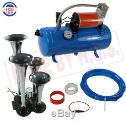 Train Horn Kit Loud Dual 4 Trumpet with 120 PSI 6L Air Compressor Complete System