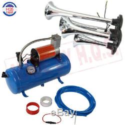 Train Horn Kit Loud Dual 4 Trumpet with 120 PSI 6L Air Compressor Complete System