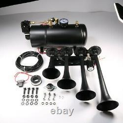 Train Horn Kit Loud System 4 Trumpets 1G Air Tank 150PSI For Car Truck Pickup