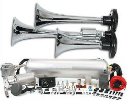 Triple Trumpet TRAIN AIR HORN with VIAIR 150psi 275c Compressor 2.5g Complete Kit