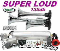 Triple Trumpet TRAIN AIR HORN with VIAIR 150psi 275c Compressor 2.5g Complete Kit