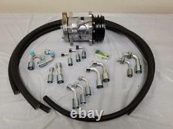 Universal 134a Air Conditioning Fittings & AC Hose Kit + Compressor NO DRIER