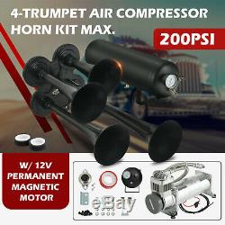 200psi 3 Gallon 4 Trompette Train Air Horn Kit 150db Réservoir Compresseur Pour Camion De Voiture