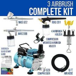 3 Master Airbrush Air Compressor Kit, Hobby, Auto, Cake, Tattoo Art Paint