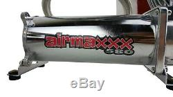 Airmaxxx Chrome Double Compresseur Fil Kit 5 Ports Acier Gallon 9 Réservoir Air Ride