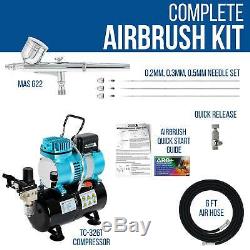 Gravity Master Airbrush Compresseur D'air Avec Réservoir Kit, 3 Tip Sets 0,2, 0,3, 0,5 MM