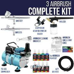 Master 3 Airbrush, Compresseur D'air Kit, Porte-6 Couleurs Primaires Set Acrylique Peinture