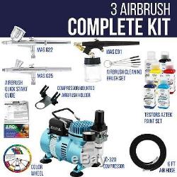 Master 3 Airbrush Compresseur D'air Kit, Testors Aztek 6 Couleurs Ensemble Acrylique Peinture