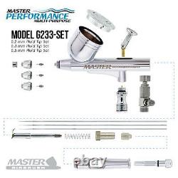 Master Airbrush Kit Compresseur D'air Avec G233 Gravity Feed Airbrush 3 Tip Pro Set