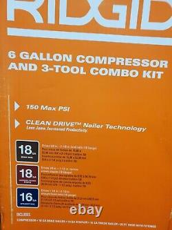 Ridgid 120v 6 Compresseur D'air Gallon Et 3 Outils Combo Kit Modèle # R69603fk