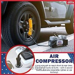 Translate this title in French: Pompe à air et kit de réparation de pneus Compresseur d'air portable 12V CC Gonfleur de pneus